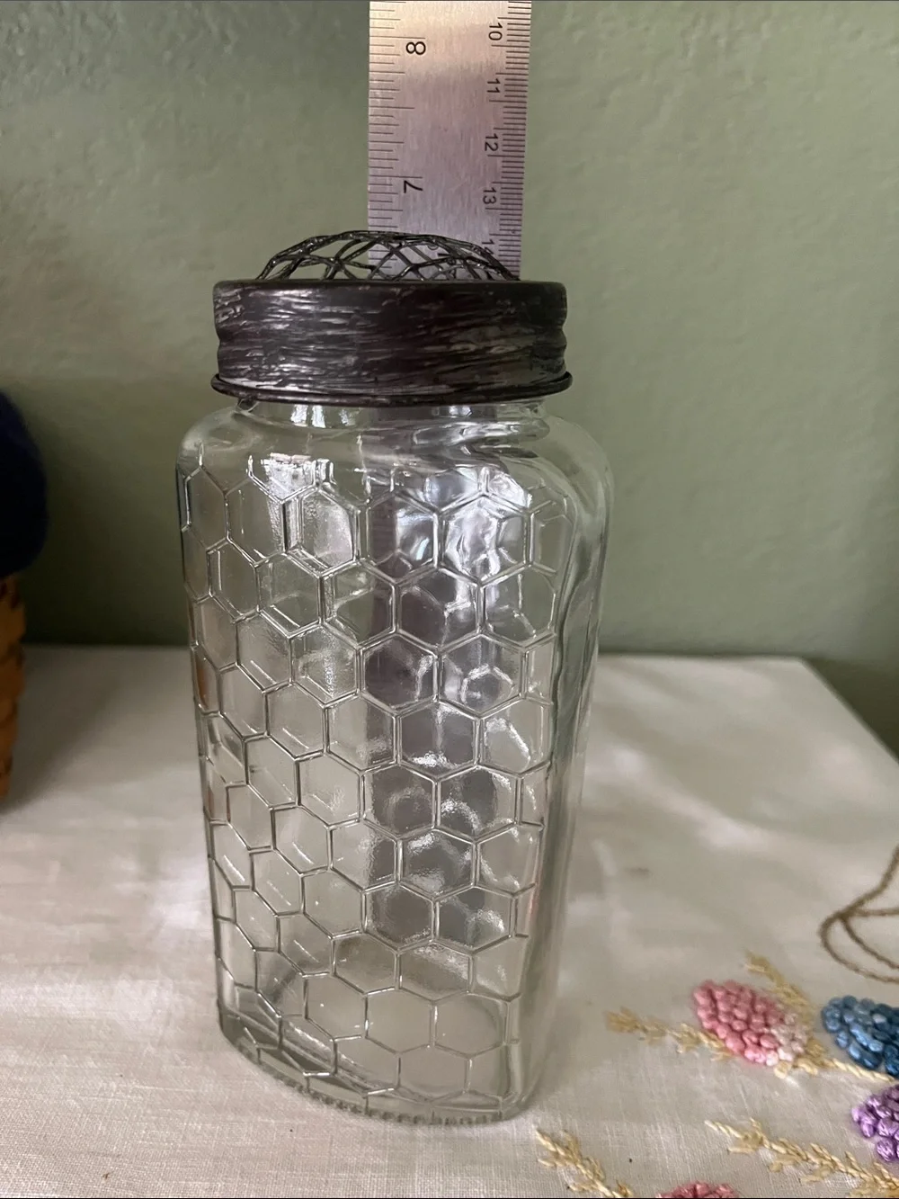 Clear Honeycomb Glass Vase with Dark Metal Rim - Home Accents
